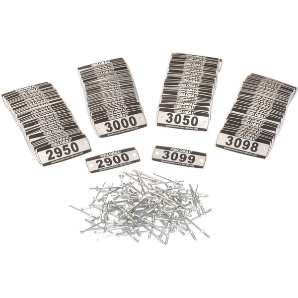 Global Industrial Locker Number Plate Kit, Numbered 2900-3099, 6PK 493411M - main